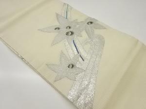 絽曲線に紅葉・露模様織出し名古屋帯